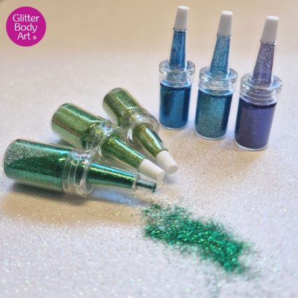 Blue and Green glitter set of 6 puffer bottles