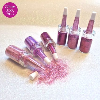 Pink set of 6 puffer bottles for glitter tattoos