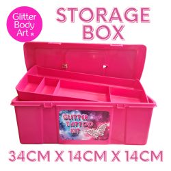 glitter tattoo storage box, pink storage box