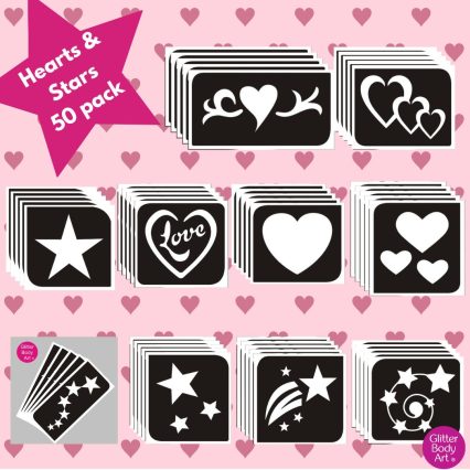 stars and hearts, girls glitter tattoo collection