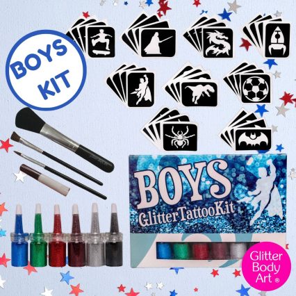 BOYS GLITTER TATTOO KITS, PERFECT CHRISTMAS PRESENT, TEMPORARY TATTOOS FOR BOYS