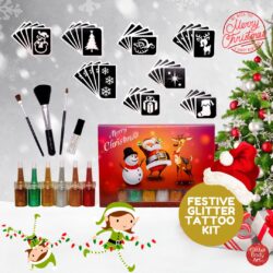 CHRISTMAS GLITTER TATTOO KIT WITH FESTIVE TATTOOS FOR KIDS