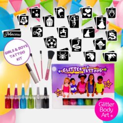 BOYS AND GIRLS GLITTER TATTOOS KIT, PERFECT FOR BIRTHDAY PARTIES