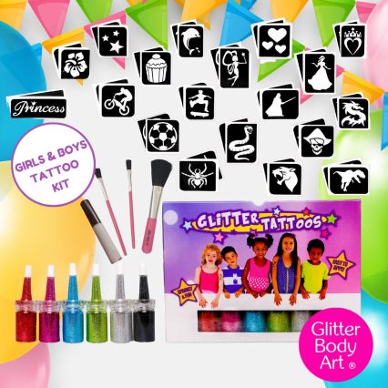 BOYS AND GIRLS GLITTER TATTOOS KIT, PERFECT FOR BIRTHDAY PARTIES - christmas gift for kids