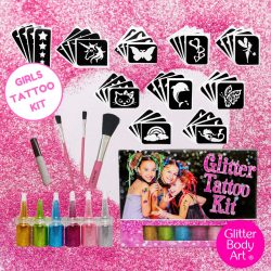 GIRLS GLITTER TATTOO KIT PACKED WITH STENCILS FOR TEMPORARY TATTOOS - perfect Christmas gifts