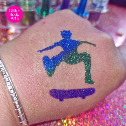 Skateboarder glitter tattoo