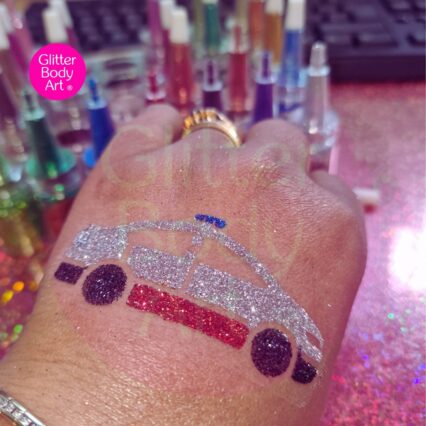 police car glitter tattoo