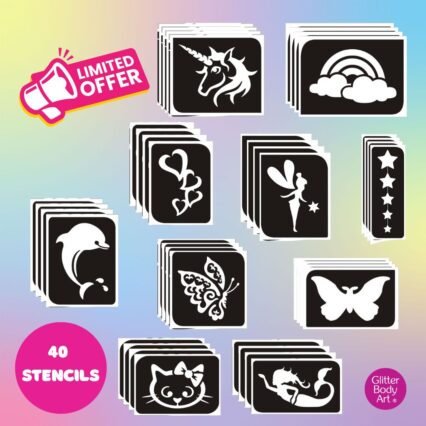 girls glitter tattoo refill stencil pack