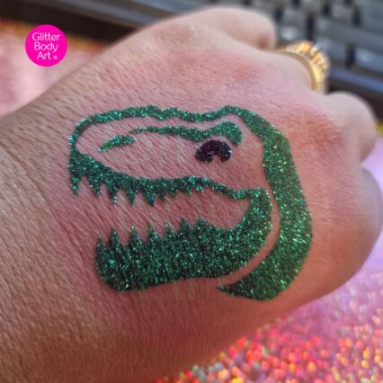 T-Rex Head glitter tattoo