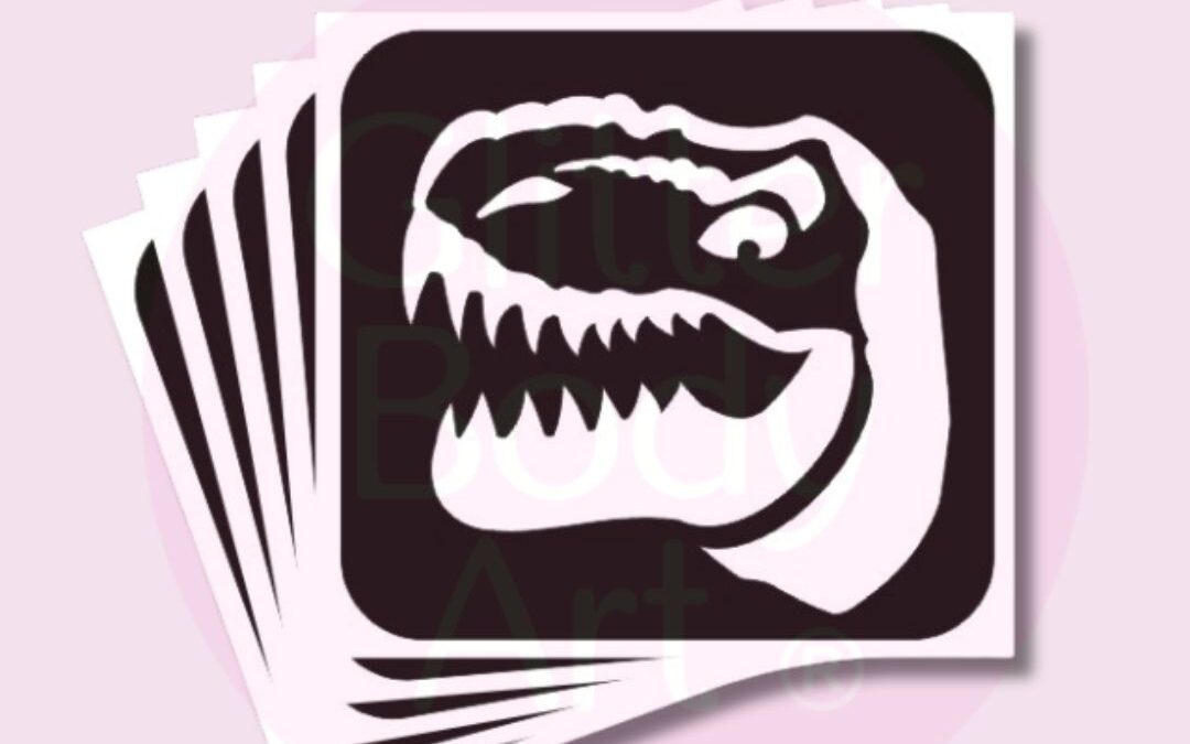 T-Rex Dinosaur Head Glitter Tattoo Stencil