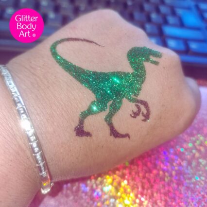 velociraptor dinosaur glitter tattoo