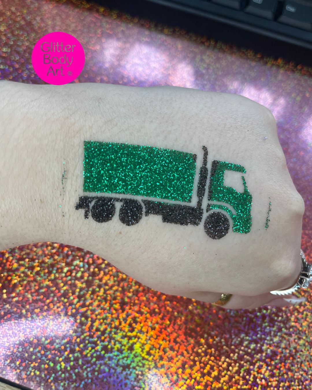 Lorry Glitter Tattoo stencil