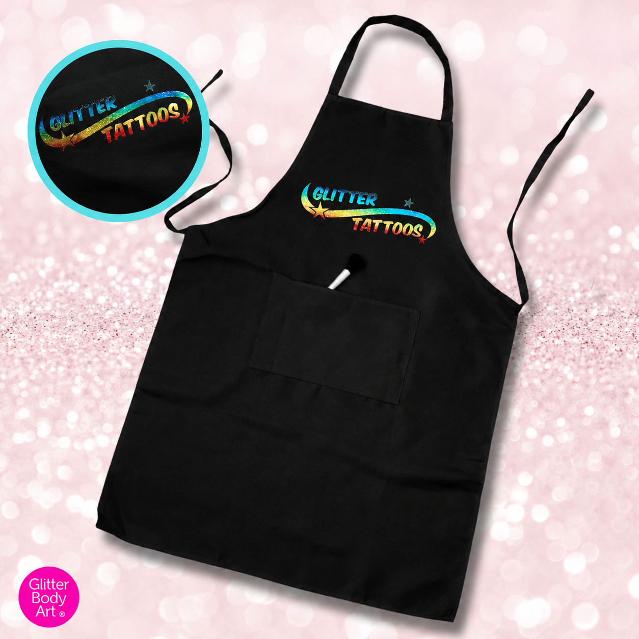 New Black Glitter Tattoo Apron with Pocket