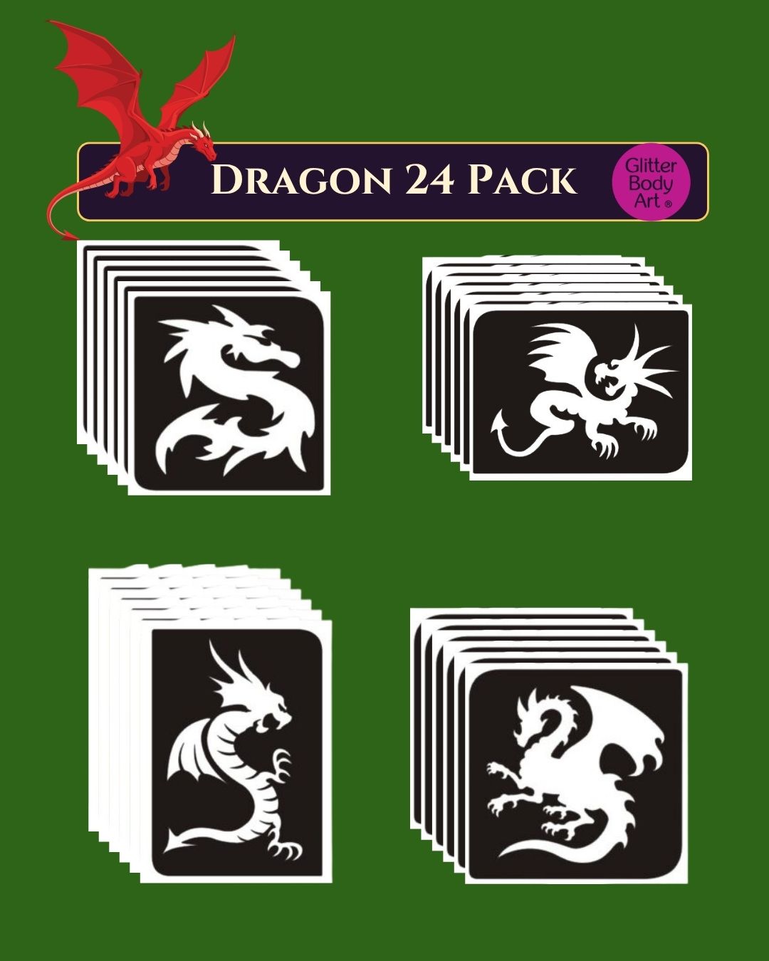Dragon Tattoo Stencil 24 Pack