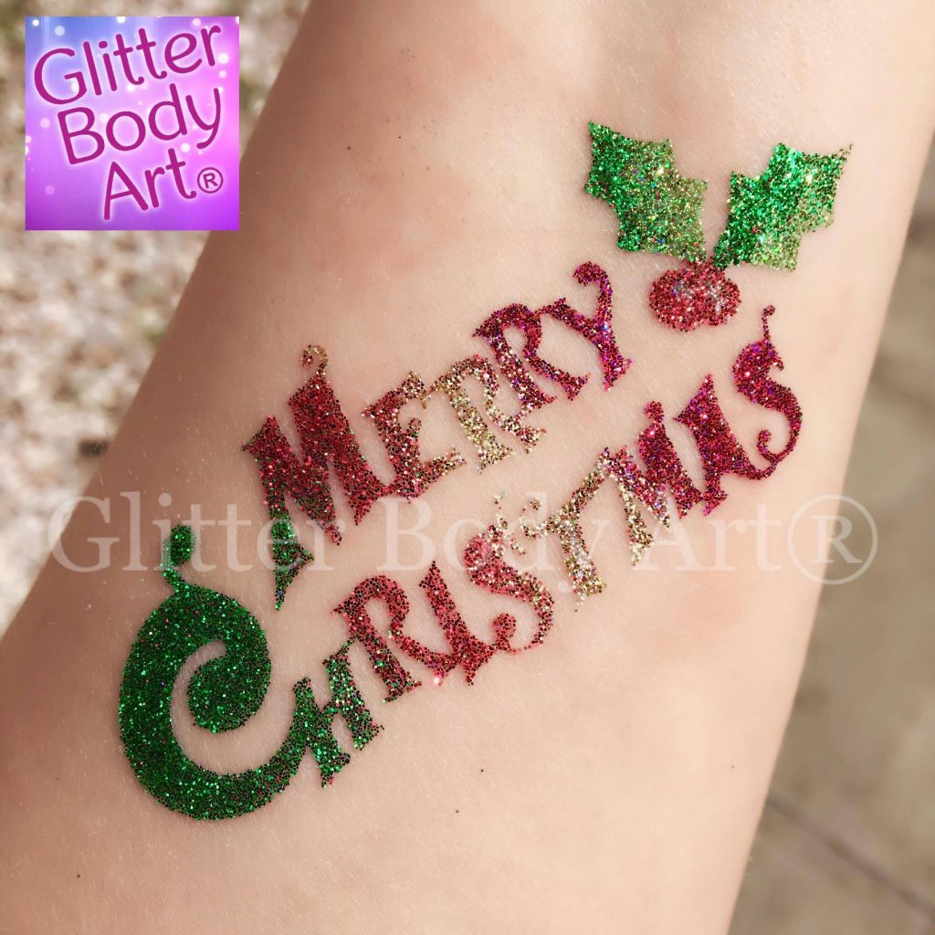 merry Christmas glitter tattoo, Christmas temporary tattoos for kids