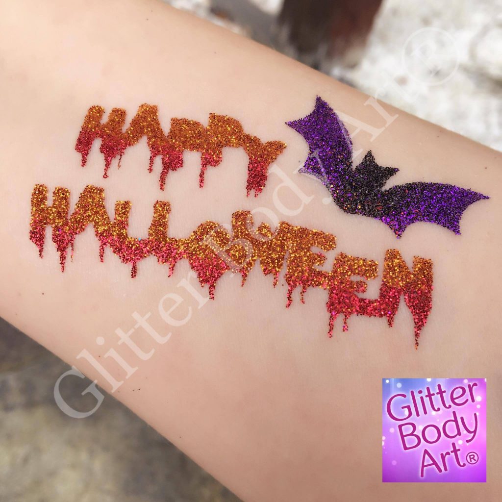 Happy halloween temporary tattoo for kids, glitter tattoos for Halloween parties