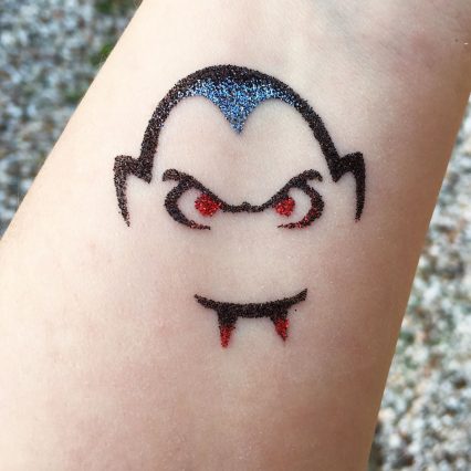 Dracula temporary tattoo stencil for Halloween glitter tattoos for kids