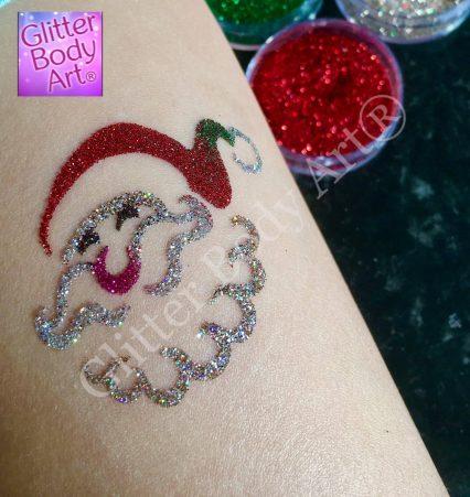 Christmas glitter tattoo stencil range, Christmas santa temporary tattoo stencil