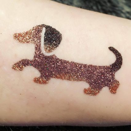 Sausage dog glitter tattoo, Dachshund temporary tattoo