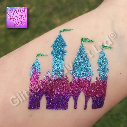 Disney princess castle temporary tattoo for kids, glitter tattoos for little girls
