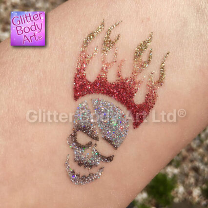 skull and flame temporary tattoo stencil, boys glitter tattoos