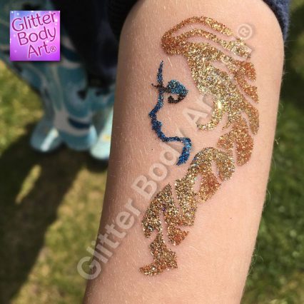princess with long hair temporary tattoo stencil for glitter tattoos
