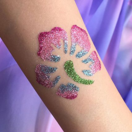 Hibiscus glitter tattoo, floral temporary tattoo stencils