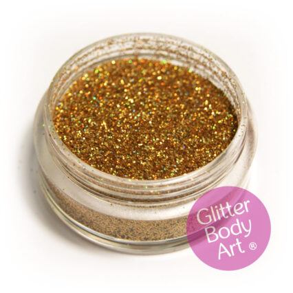 holographic gold face and body glitter jar of loose cosmetic gold glitter for makeup