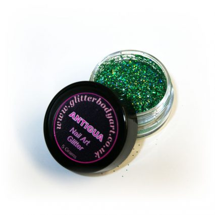 green chunky holographic nail art glitter jar