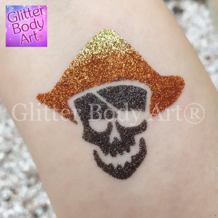 pirate party, pirate glitter tattoo using temporary tattoo stencil
