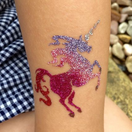 Sparkly unicorn glitter tattoo for girls