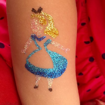 Alice in Wonderland glitter tattoo, temporary tattoos for girls