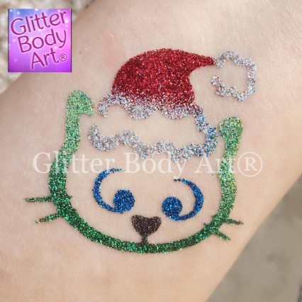 Christmas cat in a hat temporary tattoo stencil - FESTIVE GLITTER TATTOOS