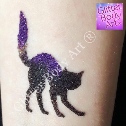 witches cat temporary tattoo stencil, black cat glitter tattoo