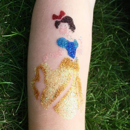 snow white glitter tattoo, disney princess temporary tattoo stencil
